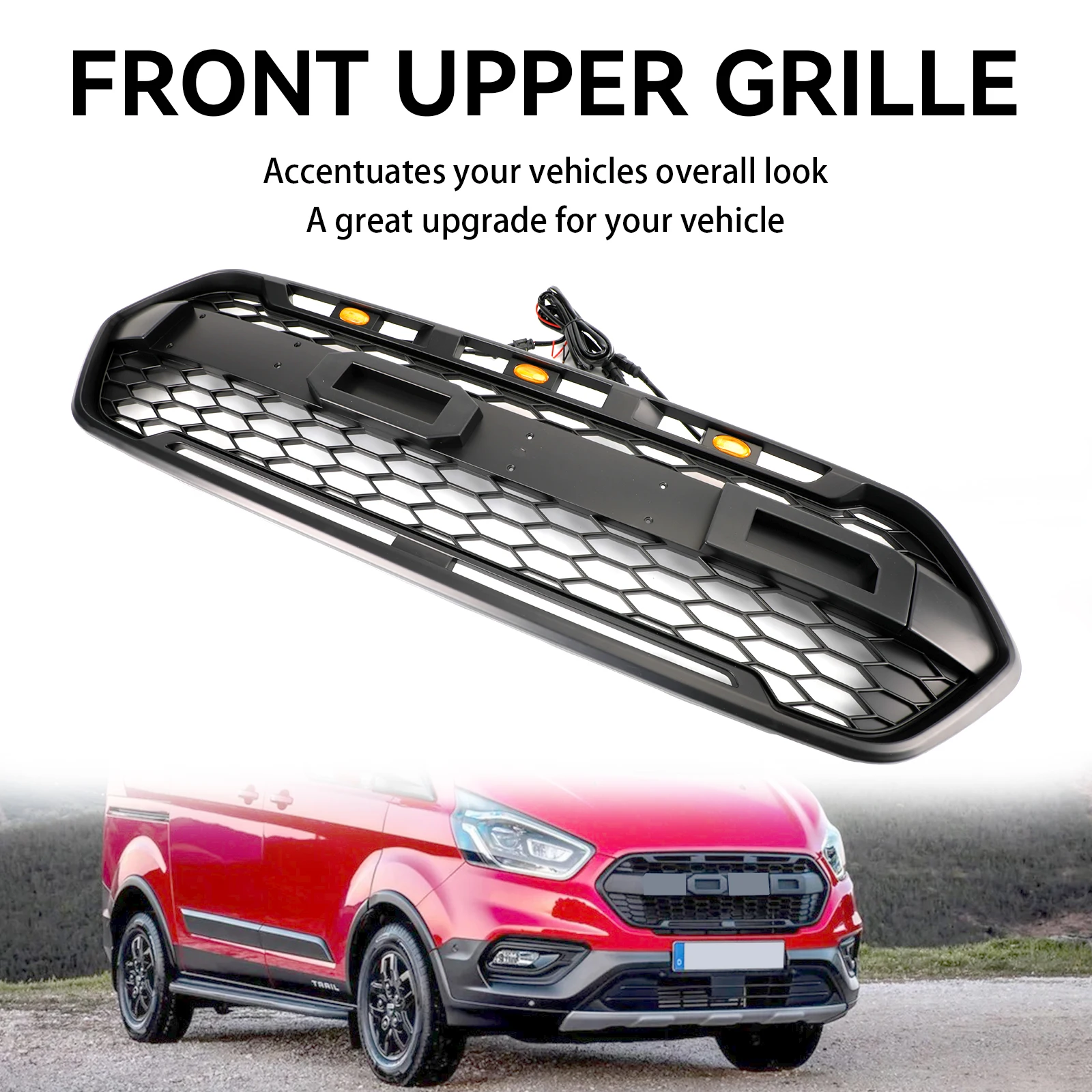 Artudatech Matte Black Front Bumper Grille Fit For Ford Transit Custom Trail 2018-2023 W/ 3LED Car Accessories