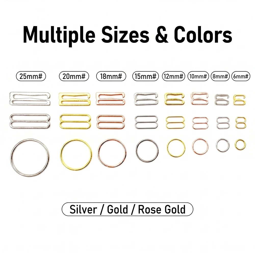 100 Stück 6mm~25mm Metall-BH-Ringe und -Schieber, Riemenversteller, Schnallen, Unterwäsche-Schieber, Ringclips zur Lingerie-Verstellung – Detail 5