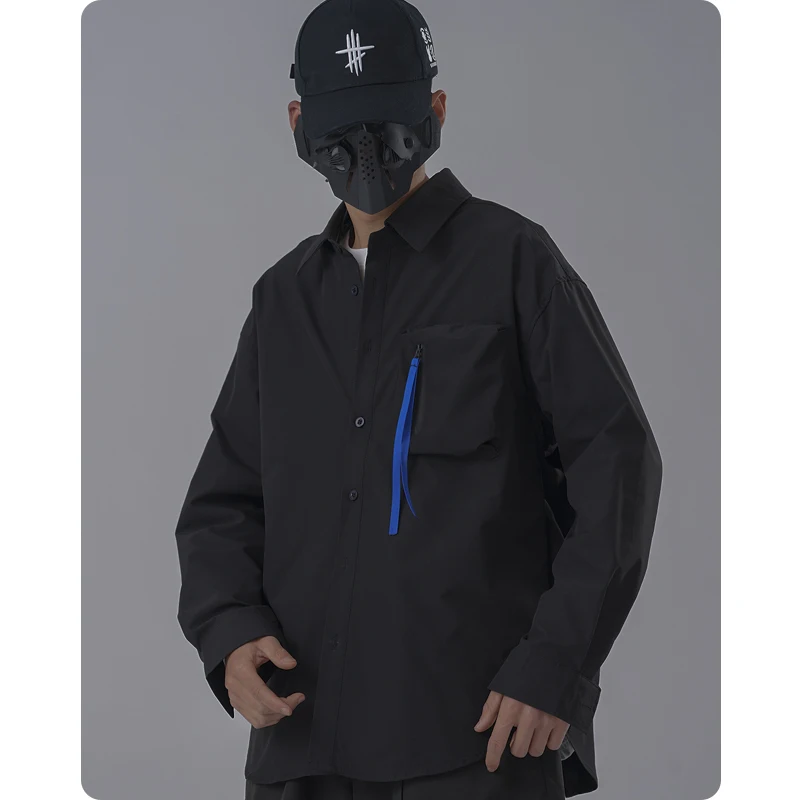 Koszula Unisex główna ulica 3D kieszeń koszula z długim rękawem kurtka męska odzież Harajuku Streetwear styl japoński płaszcz
