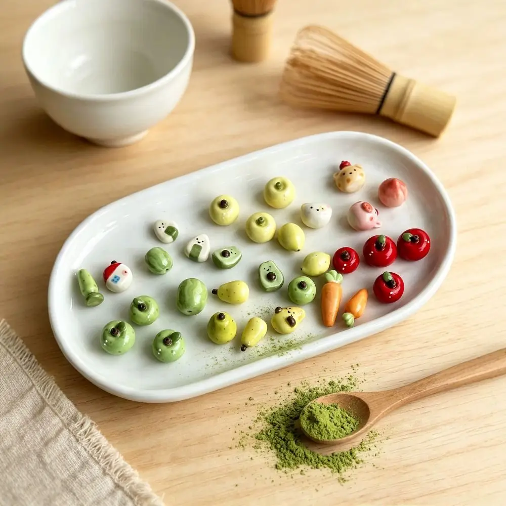 3PCs Stainless Steel Ceramic Matcha Sifter Beads Food-Safe Material Fine Mesh Ceramic Tea Charms Animal Hand Painted Tea Sieve