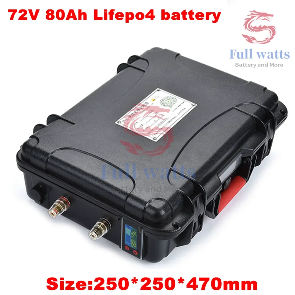 72V 80Ah Lithium Battery with BMS and Capacity Display for Solar Energy Storage Caravan Autocaravans Sightseeing Car + 5A Charge