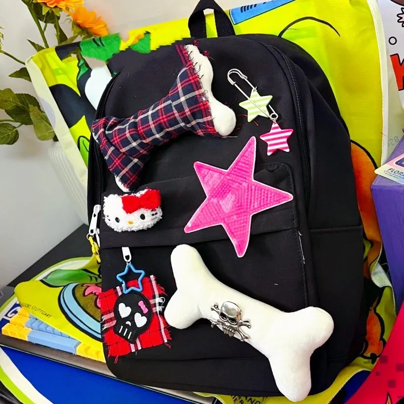 Sanrio-mochila gótica de Hello Kitty para mujer, bolso escolar de gran capacidad con Calavera, estilo de Halloween, Y2k, moda de verano