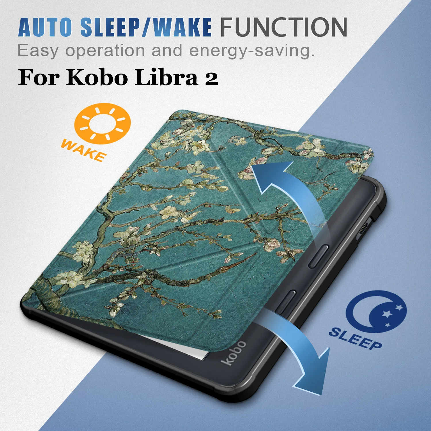 Origami Leather Case for KOBO Libra 2 N418 7 Inch EReader Funda Capa Magnetic Auto Wake Sleep Cover Ebook Print Cats Sleepcover