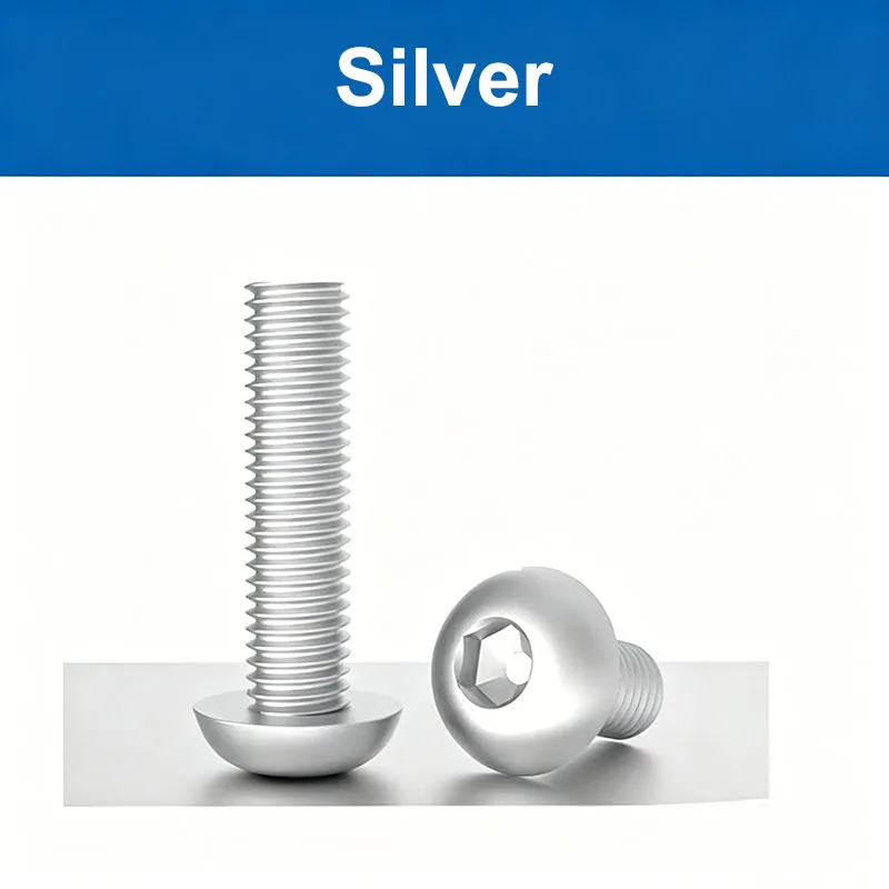 M3 M3.5 M4 M5 M6 Silver Anodized Aluminum Alloy Button Socket Cap Screws Round Head Allen Bolt Hex Drive Machine Screw