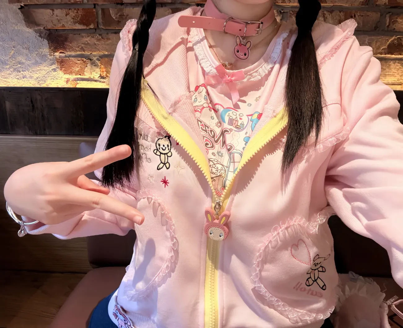 

Японская реплика толстовки в стиле Y2K: весенняя толстовка с мультяшным кроликом MP, вышивкой Jojifuku, милая, с длинными рукавами, на молнии, для девушек