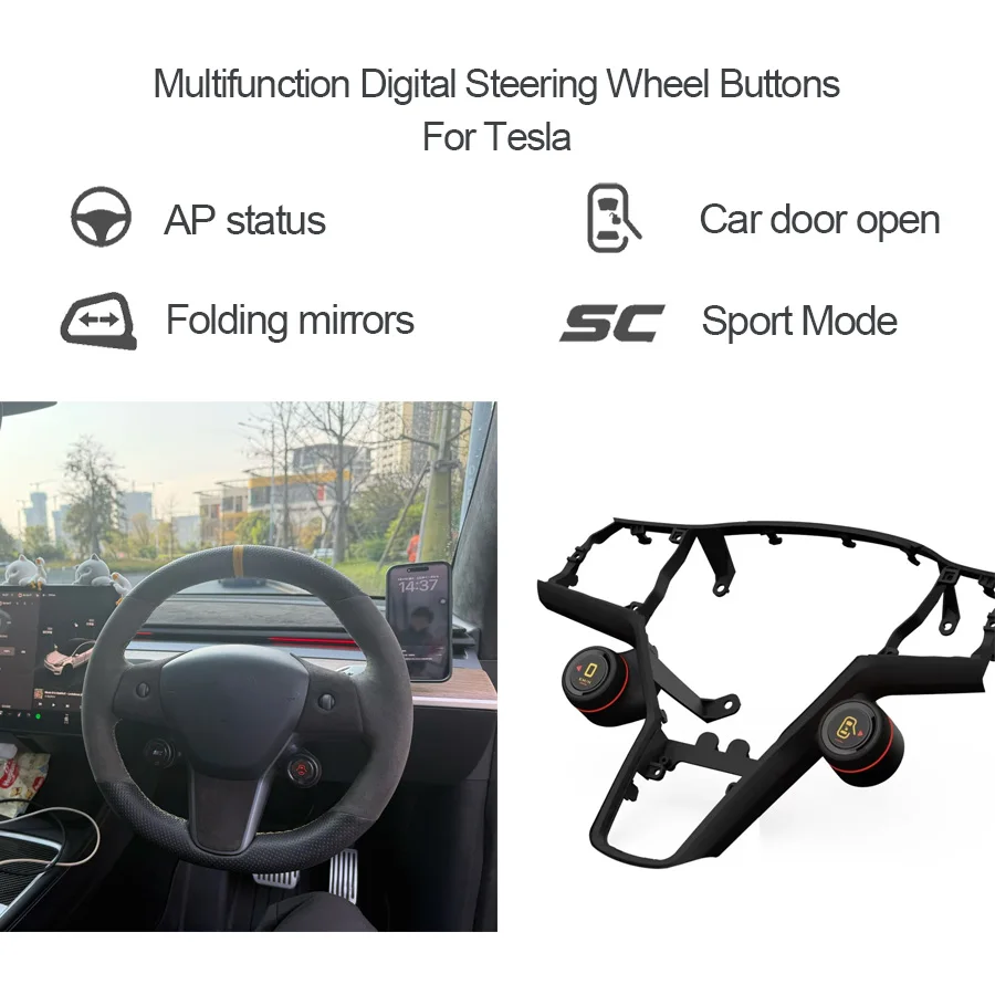For Tesla Model Y Model 3 Steering Wheel Buttons Refreshed Version Vehicle Dashboard 3 Multi-functional Intelligent Digital SC