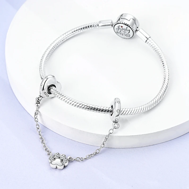 Beautiful 925 Sterling Silver Shining Cute Claw Safety Chain Carved Family Forever Women's Family Gathering Jewelry Gift