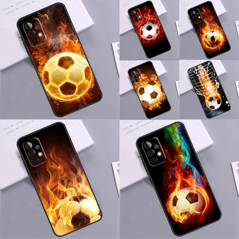 Fire Football Ball Soccer Cover Case For Samsung Galaxy A54 A34 A24 A12 A22 A32 A52 A51 A71 A13 A23 A33 A53 A73 A14