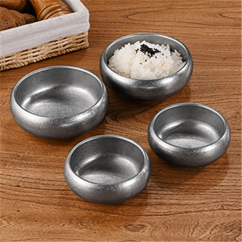 الضحلة الرجعية 304 وعاء من الفولاذ المقاوم للصدأ طبقة مزدوجة أطباق شوربة الأرز الاطفال وعاء تغذية المطبخ مطعم الغذاء الحاويات