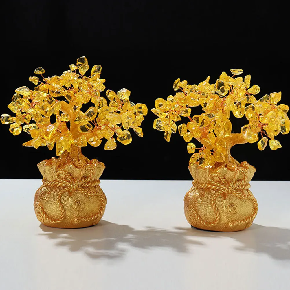 

Yellow Crystal Fortune Tree Decorative Crystal Money Tree Ornament Desktop Luck Decor Chinese Style Decoration