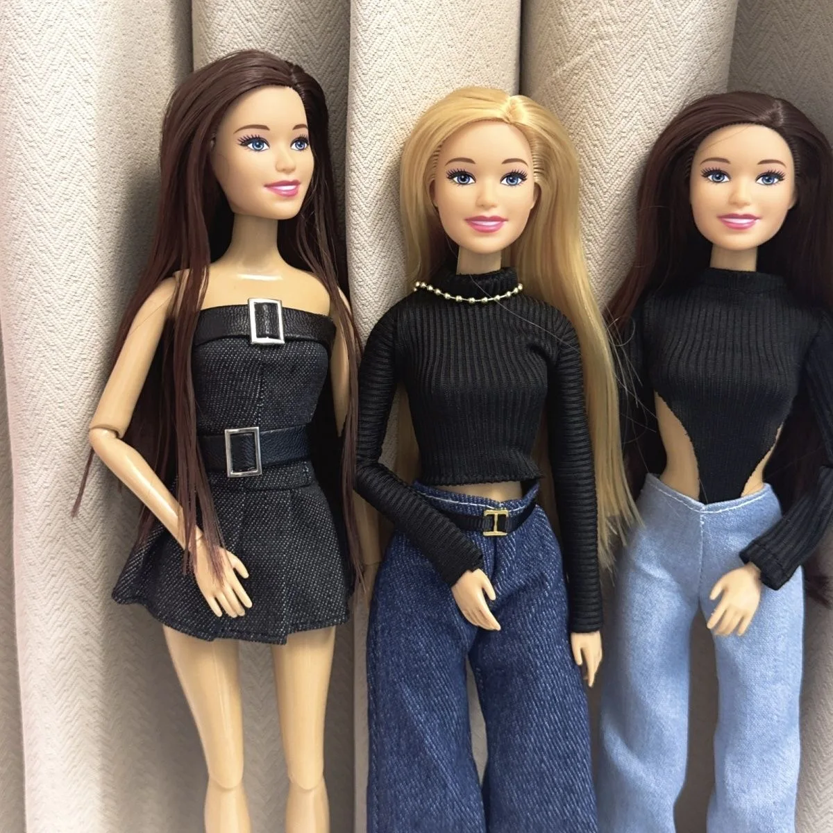 Muñeca de princesa de moda europea de 30cm, falda vaquera de una pieza para Spice Girl, Top negro + pantalón de pierna ancha, conjunto de juguete para jugar a las casitas para niños