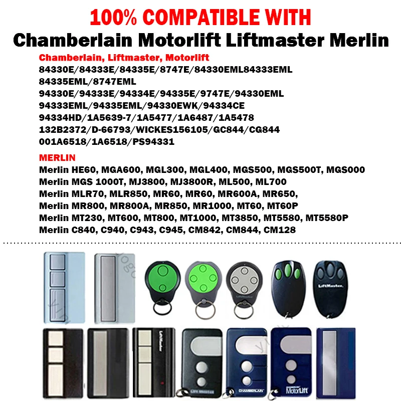 For Chamberlain MotorLift 84330E 84333E 84335E 8747E 84330EML 84333EML 84335EML 433MHz Rolling Code Garage Door Remote Control