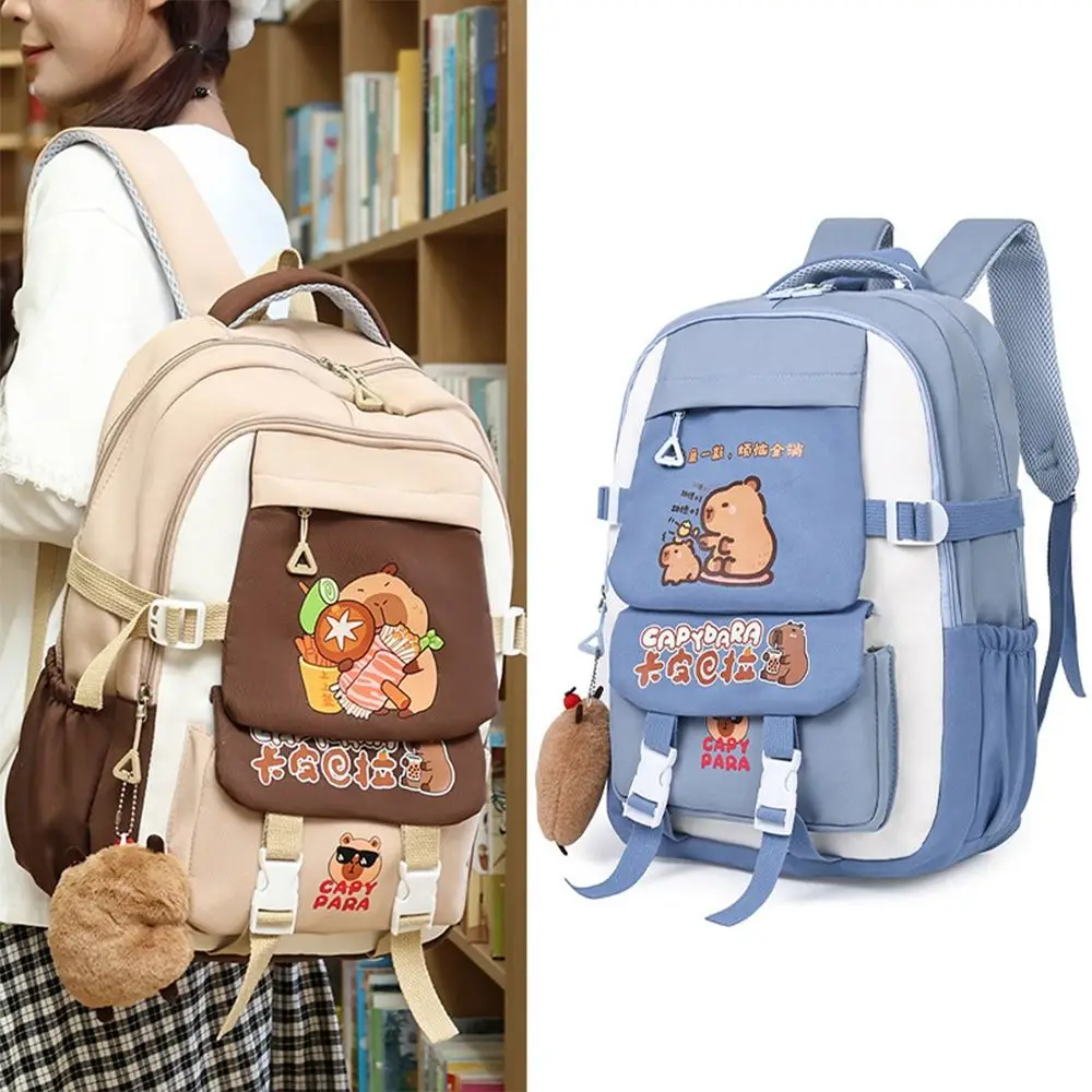 

Trendy Nylon Capybara Backpack Large Capacity Capybara Schoolbag Lightweight Alleviate Burden Rucksack Students