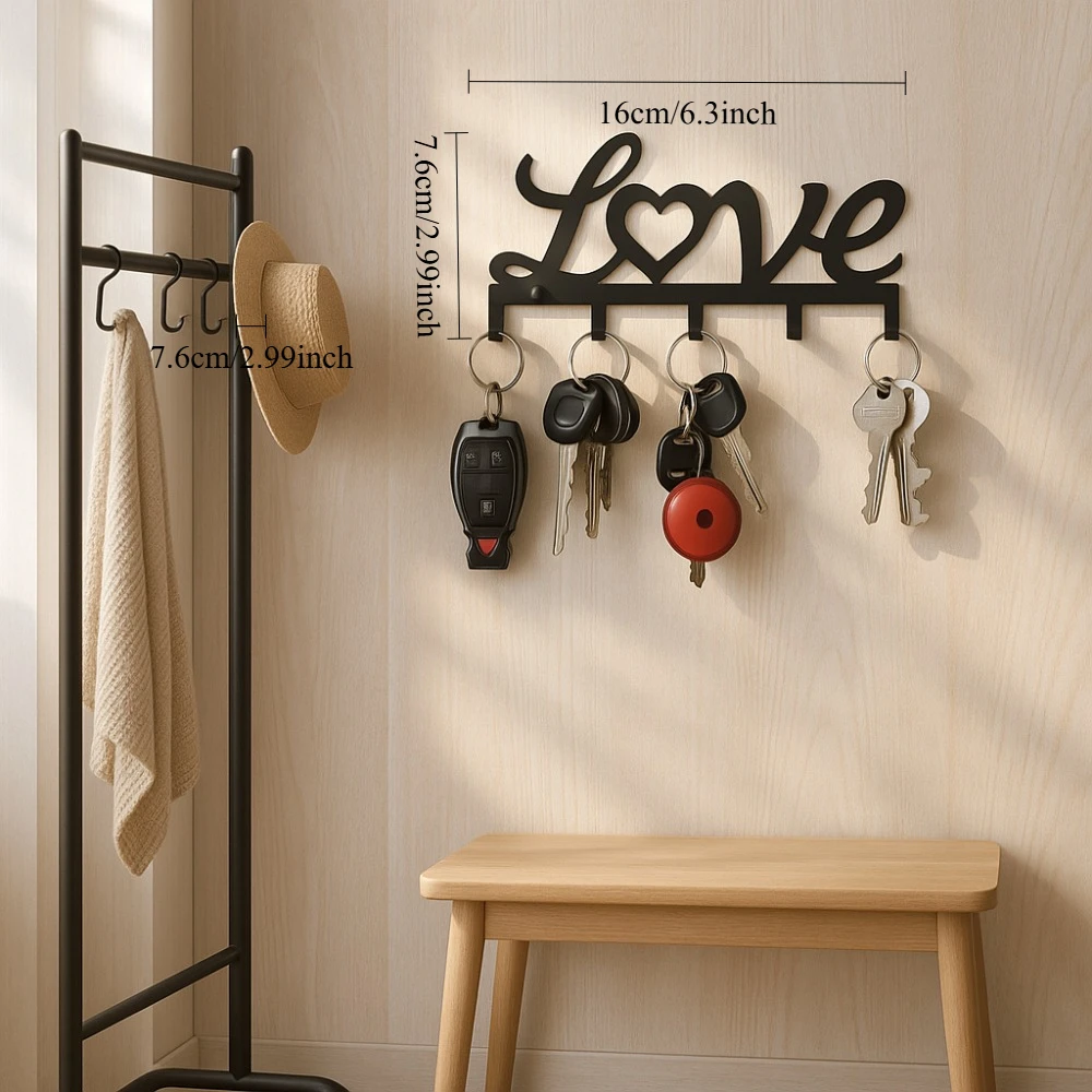 رف مفاتيح حائط عائم على شكل فن حديدي عصري - أفضل بائع مع تركيب مزدوج اللزجة وفتحة لكمة، أداة للمفاتيح