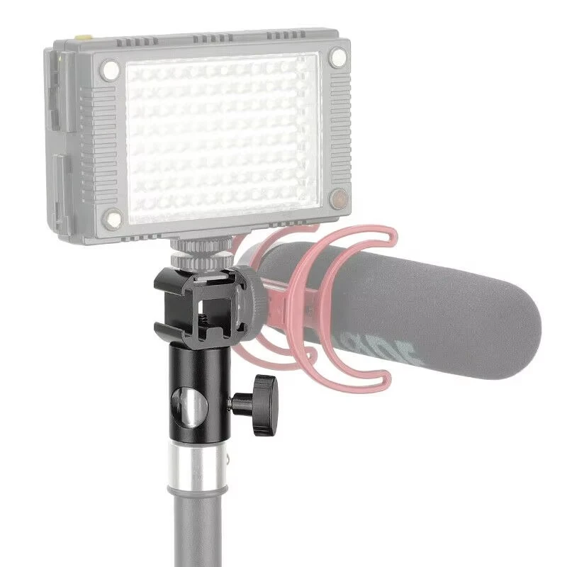 Tête de support de lumière en alliage d'aluminium de 16mm, avec paquet de montage de chaussure froide à 3 voies, trou de 16mm à filetage de vis 1/4, unité d'adaptateur de chaussure chaude