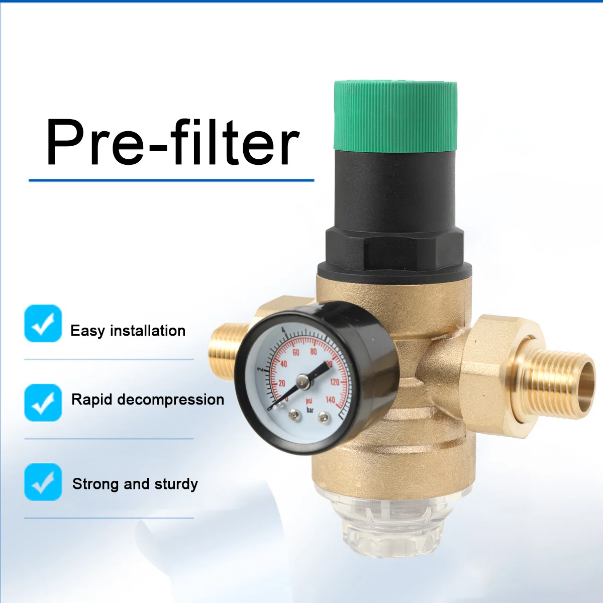 Wasserdruckminderer DN15/DN25 Wasserdruckregelventil Messing Druckminderventil mit Manometer Mesh Filter – Detail 1