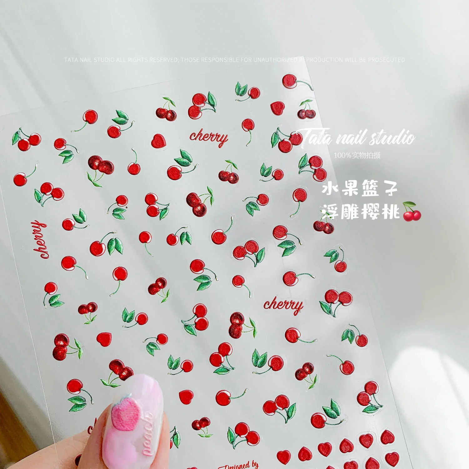 5D Aardbei Kers Verse Zoete Vruchten Strik Liefde Hart Citroen Nail Art Stickers Zelfklevende Decoraties Nagelmanicure Sticker