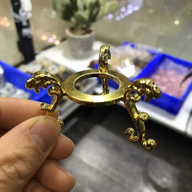 Natural crystal tripod metal base mineral specimen display stand