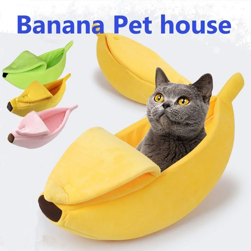 متعدد الألوان الموز القط سرير البيت مضحك لطيف دافئ القط حصيرة سرير دافئ دائم المحمولة سلة الحيوانات الأليفة بيت الكلب وسادة القط الإمدادات