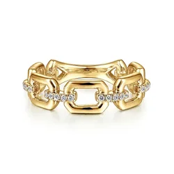 Huitan Fashion Chain Linked Design Women Rings Gold Color Modern Statement Female Accessories Daily Wearable Party Chic Jewelry