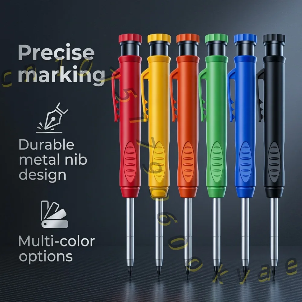 Deep Hole Carpenter Pencil Mechanical Construction Woodworking Marker Pen with Refills