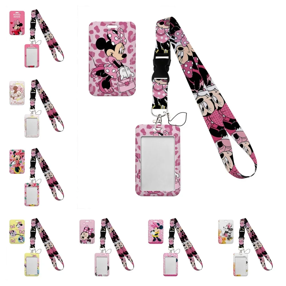 Disney Minnie Mouse  Bus Case accessories holder keychain lanyard Cartoon Series Embossed Subway Student Card Holder
