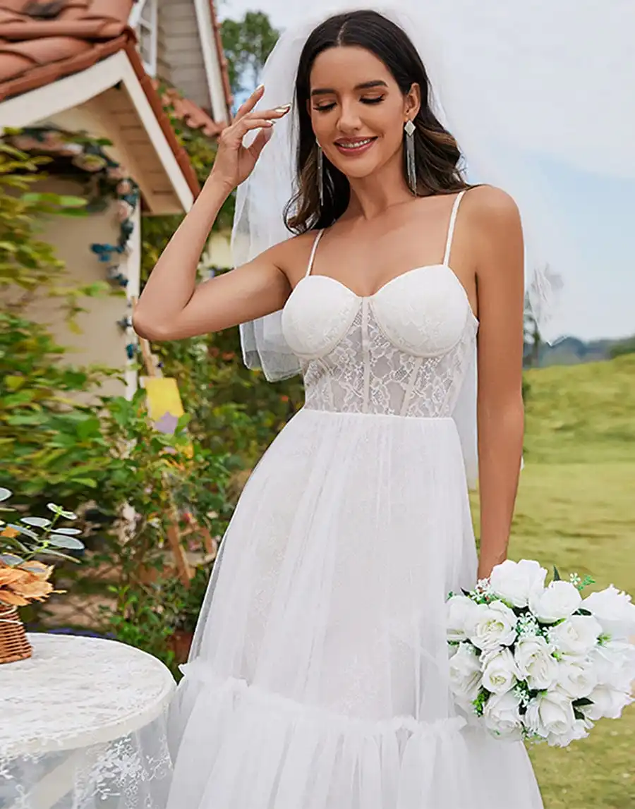 Elegant Wedding Dresses Tulle Corset Top Sweetheart Spaghetti Strap High-Low Ever Pretty 2024 of Ivory Prom Women Formal Dresse