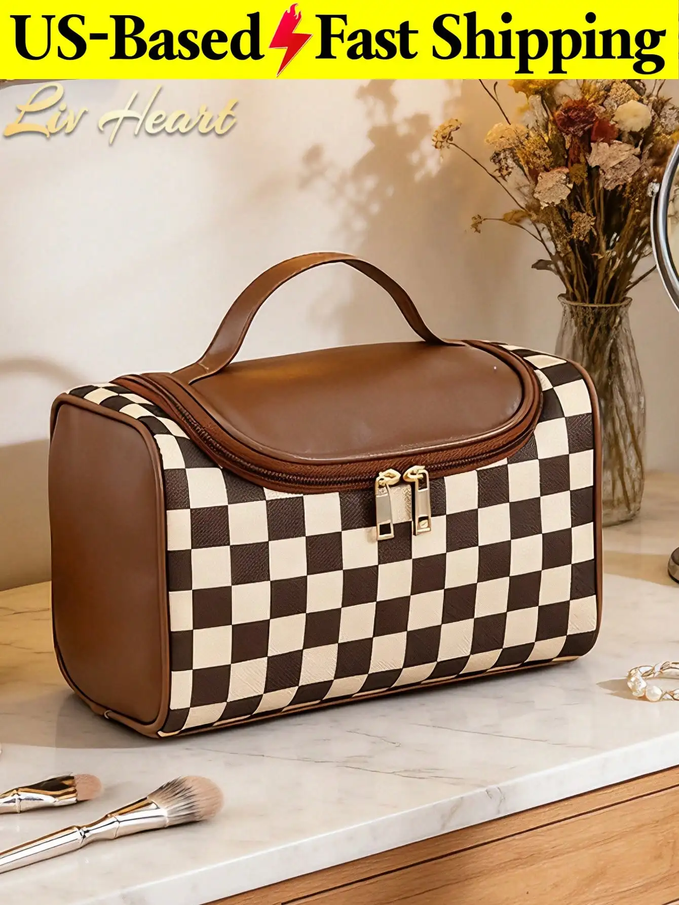 Retro Checkerboard Washing Storage Bag Makeup Bag School Supplies Travel Essentials Pouch Make Up Bag Holiday Essentials Holiday Back To School