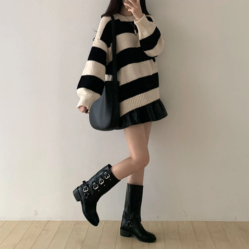 

Свободный корейский вязаный свитер с длинными рукавами, утепленный, осенне-зимний, повседневный, простой, модный женский топ