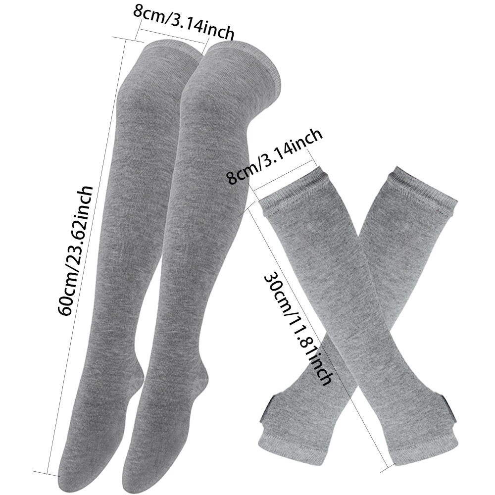 1 Set Women Girls Over Knee Long Stripe Printed Thigh High Cotton Socks Arm Sleeve Gothic Harajuku Gloves Sweet Cute Socks