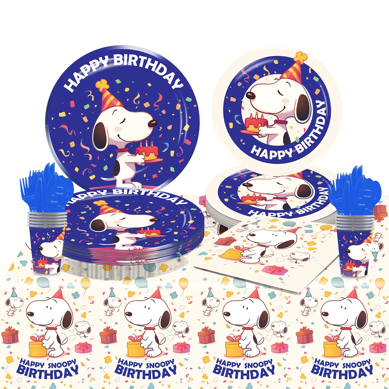 

Snoopy Birthday Party Decoration Supplies Kit Inside Out Paper Plates Cups Napkins Cutlery Set