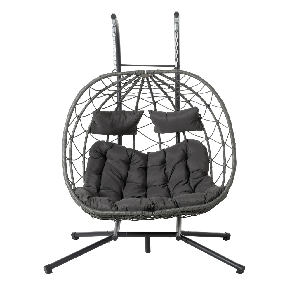 2 Persons Egg Chair With Stand Indoor Outdoor Swing Patio Wicker Hanging Egg Chair Hanging Basket Seat With Stand Balcony