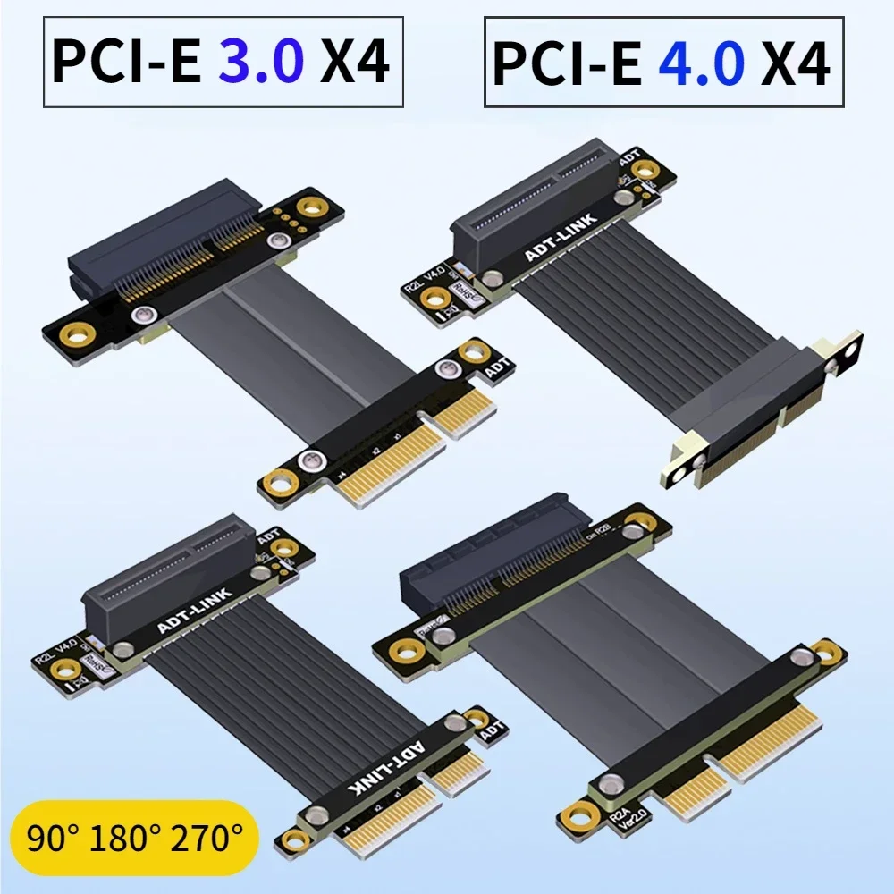 PCI-E x4 to x4 Turn 180 Degree Splint Vertical Cable PCIe x4 Extender Adapter Jumper for PC Server RAID SSD Gigabit LAN Usb Card