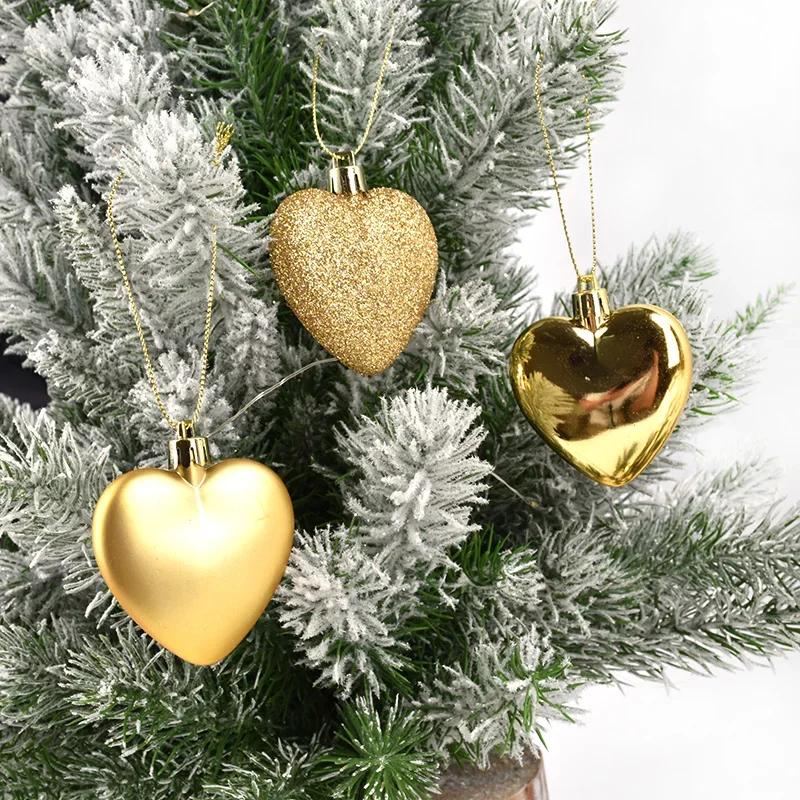 Christmas decorations PVC heart-shaped ornaments 6CM love plastic ornaments window decoration pendants 6pcs