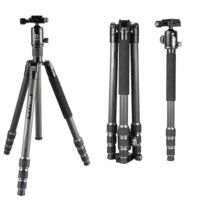 KINGJOY Carbon Fiber / Aluminum Lightweight Tripod Tall 155cm, Max.Load 12kg, 360 Degree Ball Head for Sony/Nikon/Canon DSLR