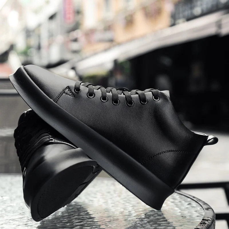 Men Sneakers Elevator Shoes All Black Men\'s Leather Casual Shoes Hidden Heels 8CM 6CM Heightening Shoes Pure White Height Shoes