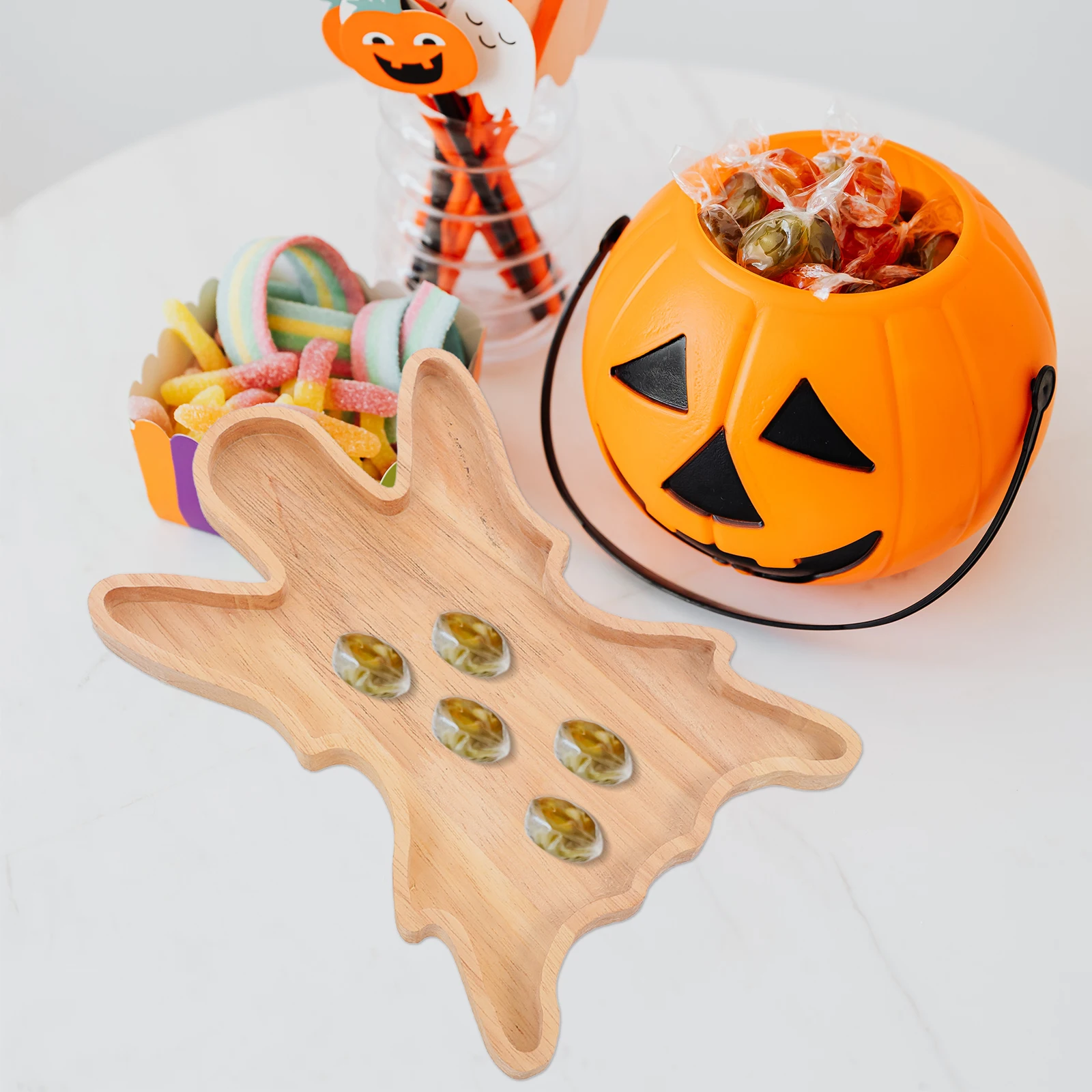 

Halloween Ghost Shaped Wood Tray Elegant Dessert Serving Plate Wooden Kitchen Supplies Party Favors Wooden Tray