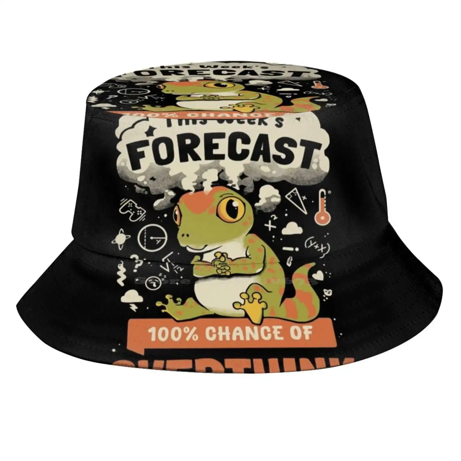 100% Chance Of Overthink Sun Cap Fisherman Hat Bucket Hats Lizard Frog Reptile Cute Animal Funny Animal Overthinking