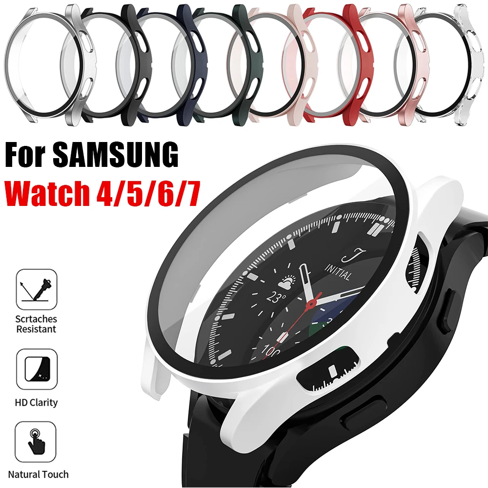 Tempered Glass+Case for Samsung Galaxy Watch 4/5/6 44mm40mm Screen Protector Bumper Shell Hard Matte All Around Protective Cover