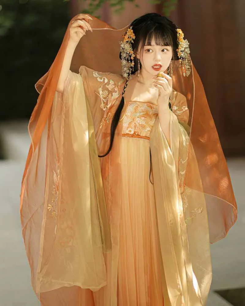 Chinese Hanfu Dress Women Fairy Cosplay Costume Party Outfit Ancient Traditional Vintage Tang Dynasty Summer Yellow Hanfu Suits