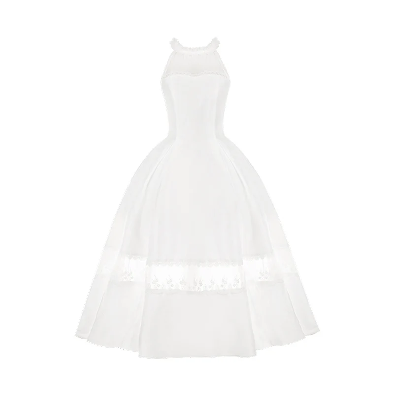 مع فستان Puji الأنيق من الجوزاء برقبة معلقة وخصر مزدوج فستان صيفي جديد للأميرة لولي الحلوة