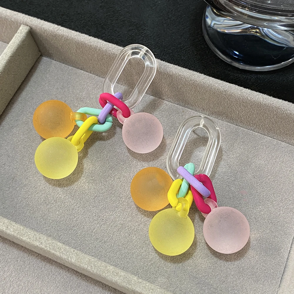 

Lifefontier милые карамельные цвета акриловые шарики Висячие серьги для женщин девушек элегантные круглые свадебные Подвесные серьги из смолы ювелирные изделия в подарок