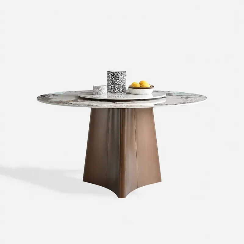 Italian Imported Bright Rock Slab Dining Table Simple Light Luxury High End Round Table with Turntable Household 10 Person