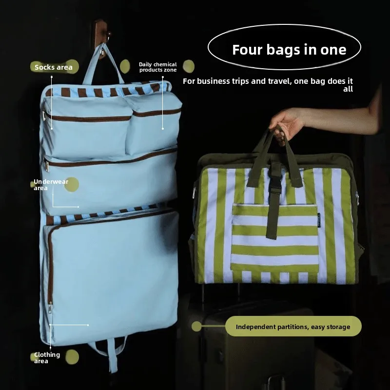 Polyester lightweight hand-held travel bag, large-capacity four-in-one compartmentalized storage, waterproof travel luggage bag