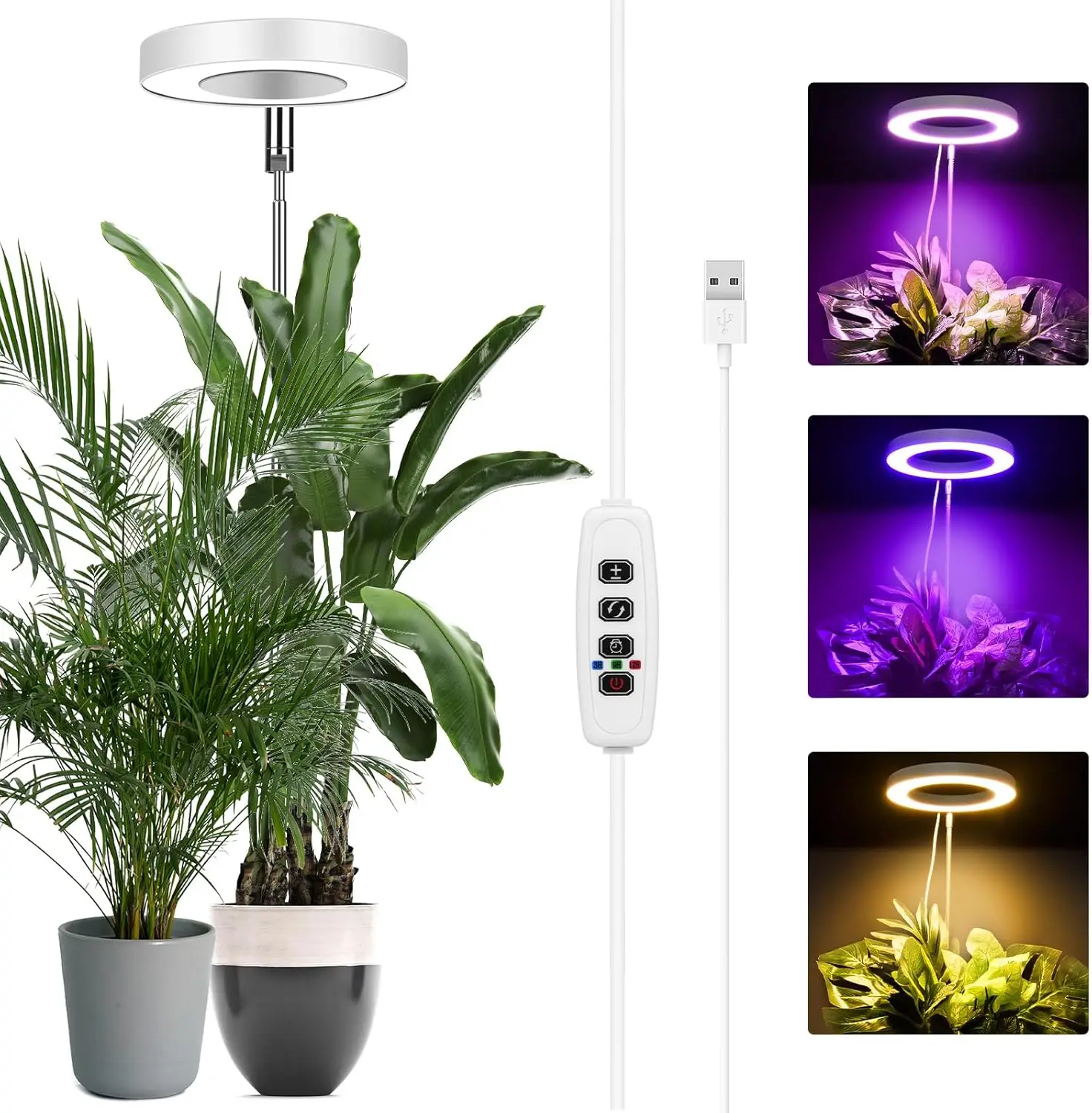 屋内植物用育成ライト-72-led-フルスペクトル-10段階調光可能-明るさ180-°-回転可能な植物用伸縮式フィルライト