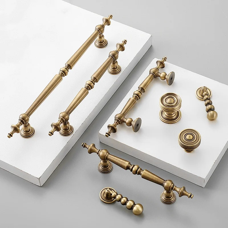 Palace Style Brass Furniture Handles Retro Bronze Silver Cabinet Handle Door Drawer Knobs Retro Kitchen Wardrobe Cupboard Pulls