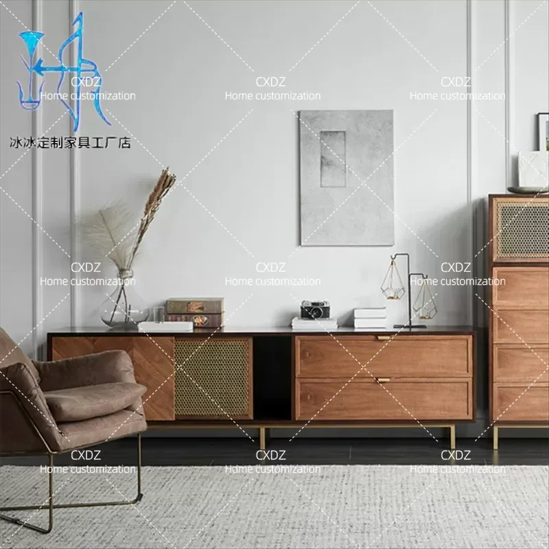 Modern Solid Wood Audio Visual Cabinet Nordic Living Room Retro Creative Furniture Light Luxury TV Stand Coffee Table