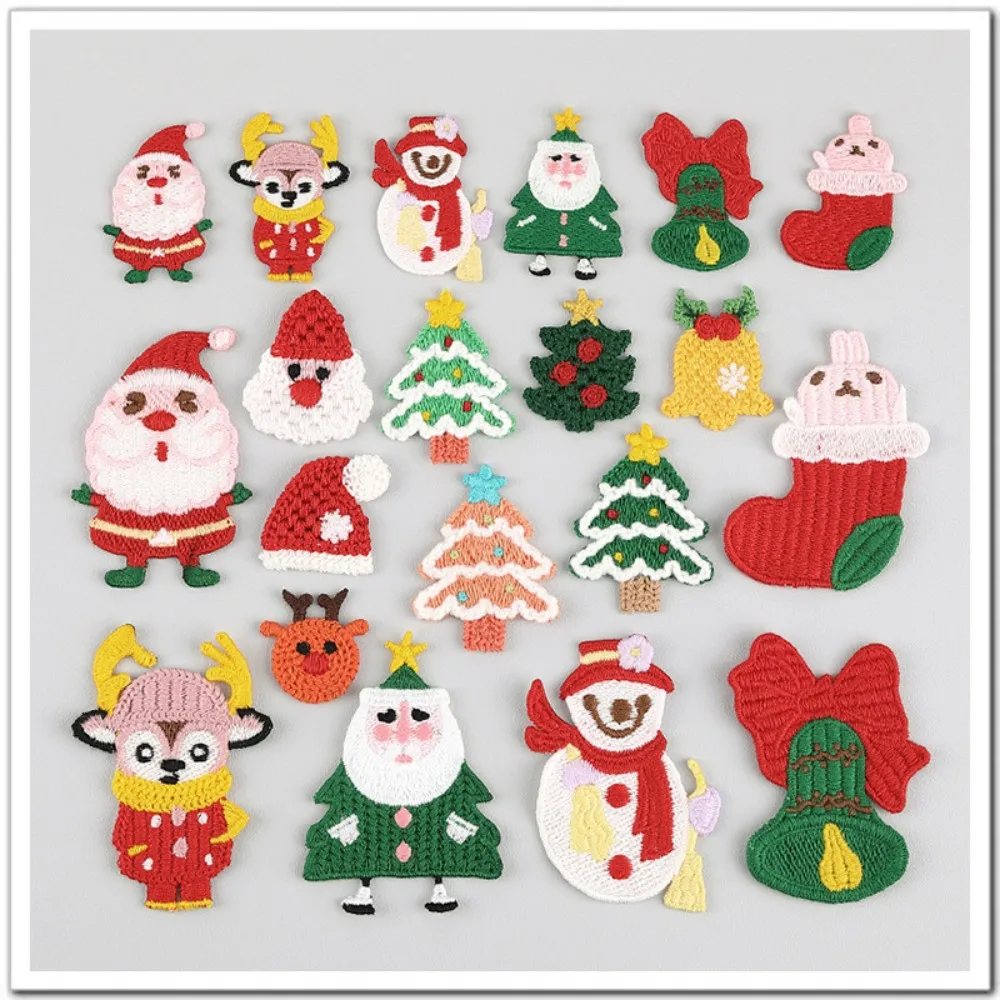 Weihnachts-Stickerei-Patch-Set: 10 Stück pro Design (Weihnachtsmann/Rentier/Glocke/Baum), wasserlösliches Aufbügeln