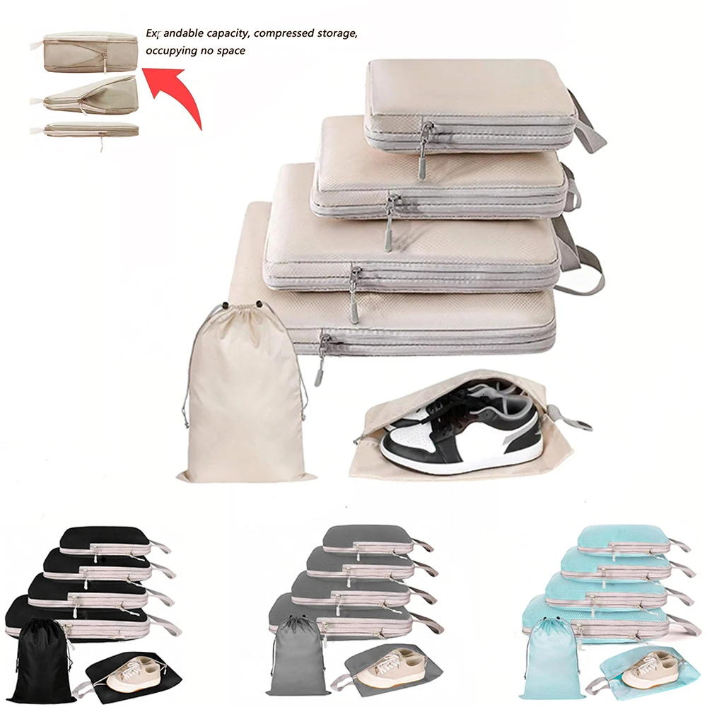 6 Set Compression Packing Cubes for Suitcase - Space-Saving Luggage Organizer Bags, Lightweight Travel Essentials for Efficient Packing