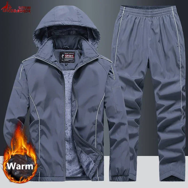 

Winter Fleece Thicken Tracksuit Men Basketball Hoodies Sports Set Casual Warm Gym Jogger Ski Sweatshirt Jacket + Sweatpants Suit